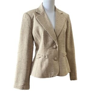 VINTAGE CATO HERRINGBONE TWEED FITTED BLAZER JACKET TAN SIZE 14 NEW WITH TAGS